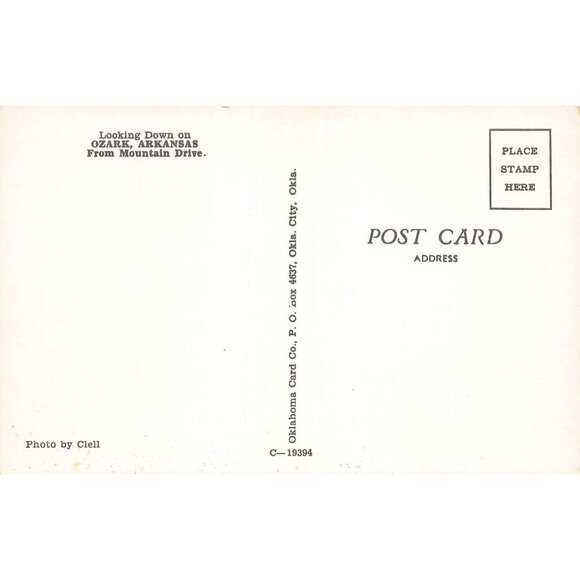 Postcard Looking Down On Ozark, Arkansas from Mountain Drive Vintage Chrome Unpo - Picture 2 of 2